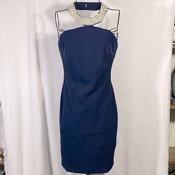 NWOT Karl Lagerfeld navy mini dress w/ pearls - Picture 1 of 10